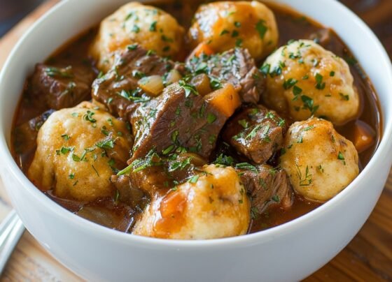 Beef Stew with Dumplings prepared at home with simple ingredients and clear steps.