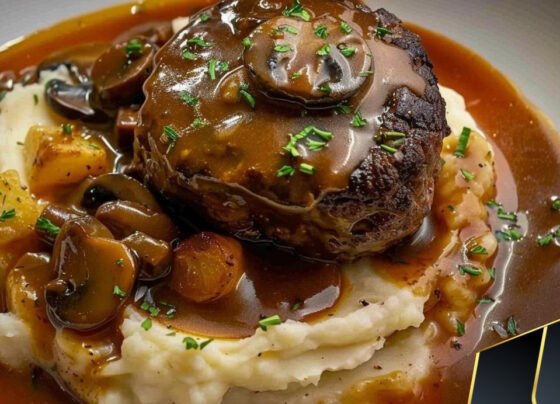 Salisbury Steak with Mashed Potatoes and Mushroom Gravy prepared at home with simple ingredients and clear steps.