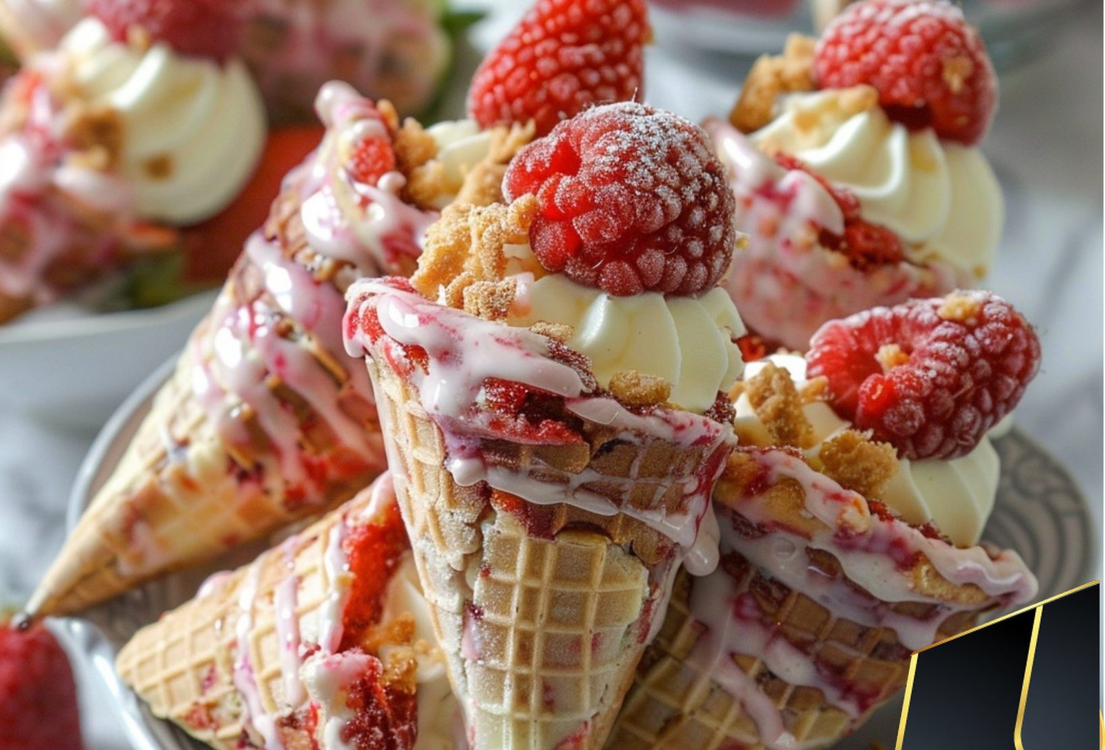 STRAWBERRY CRUNCH CHEESECAKE CONES