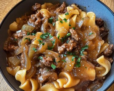 French Onion Beef and Noodles prepared at home with simple ingredients and clear steps.