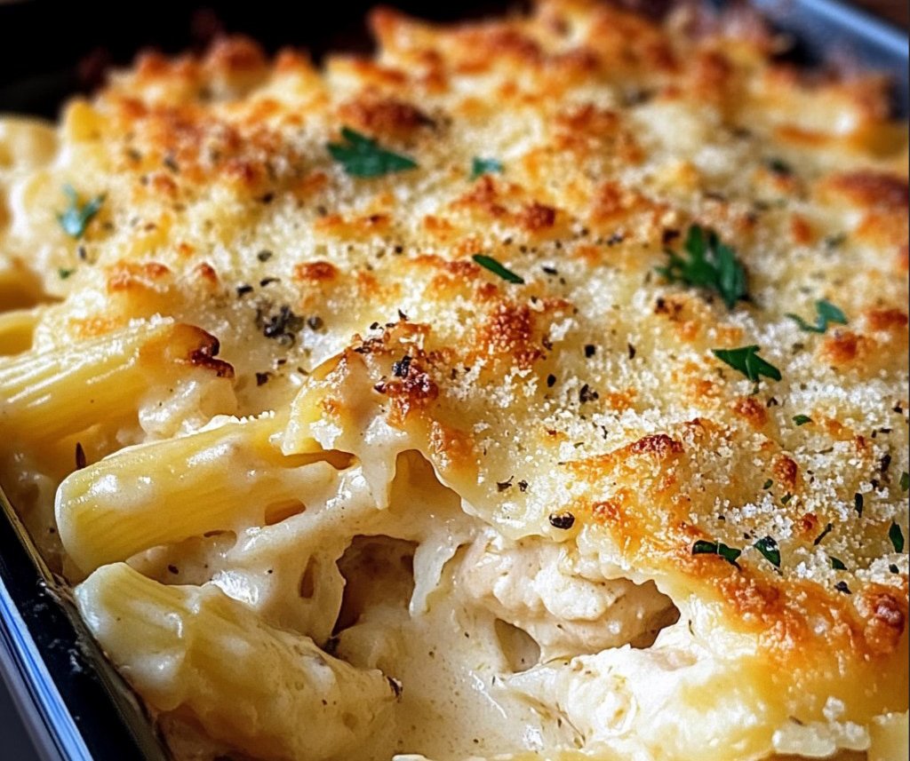 Garlic Parmesan Chicken Pasta Bake