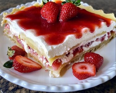 No-Bake Strawberry Jello Lasagna prepared at home with simple ingredients and clear steps.