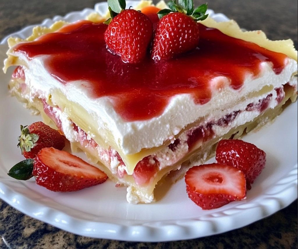 No-Bake Strawberry Jello Lasagna