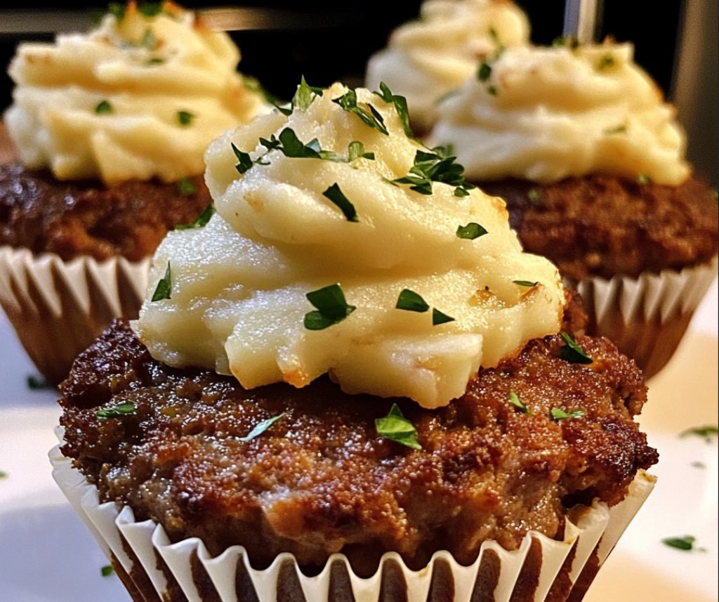 Meatloaf Cupcakes with Whipped Potato Topping