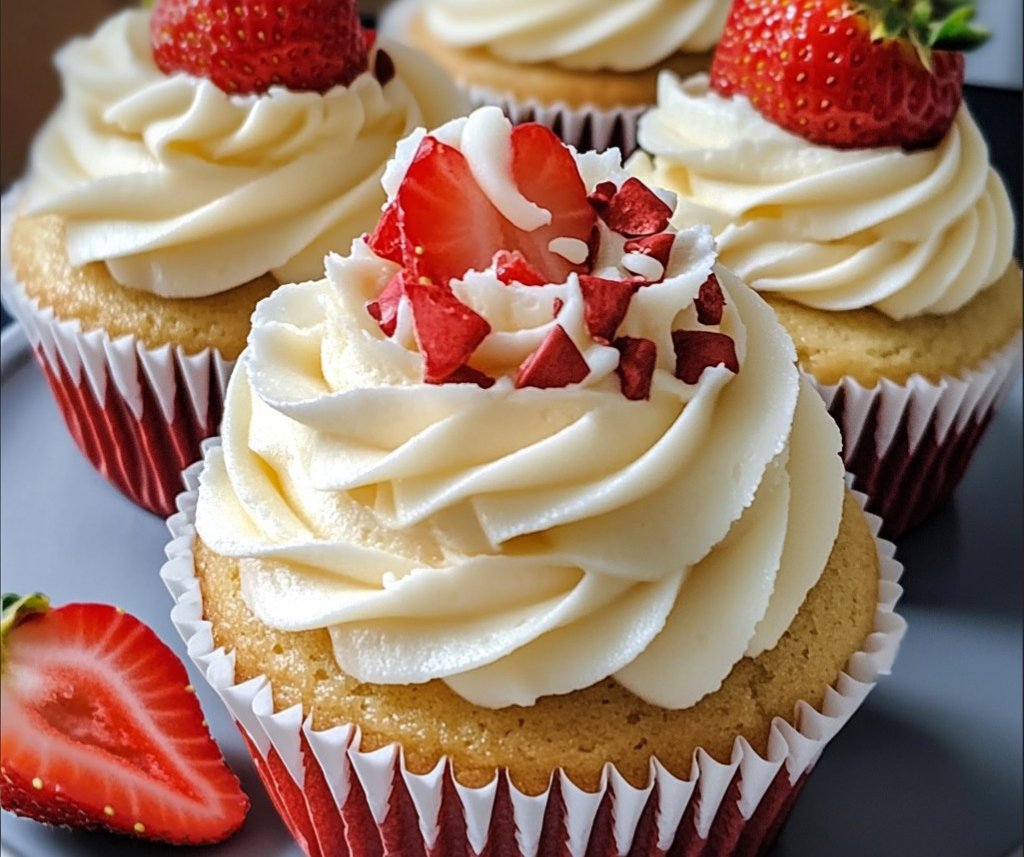 White Chocolate Strawberry Cupcakes