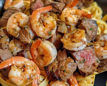 Cajun shrimp and steak alfredo pasta prepared at home with simple ingredients and clear steps.