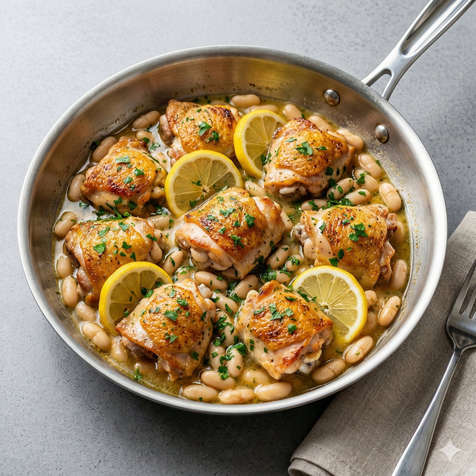 Lemon Garlic Chicken & White Bean Skillet