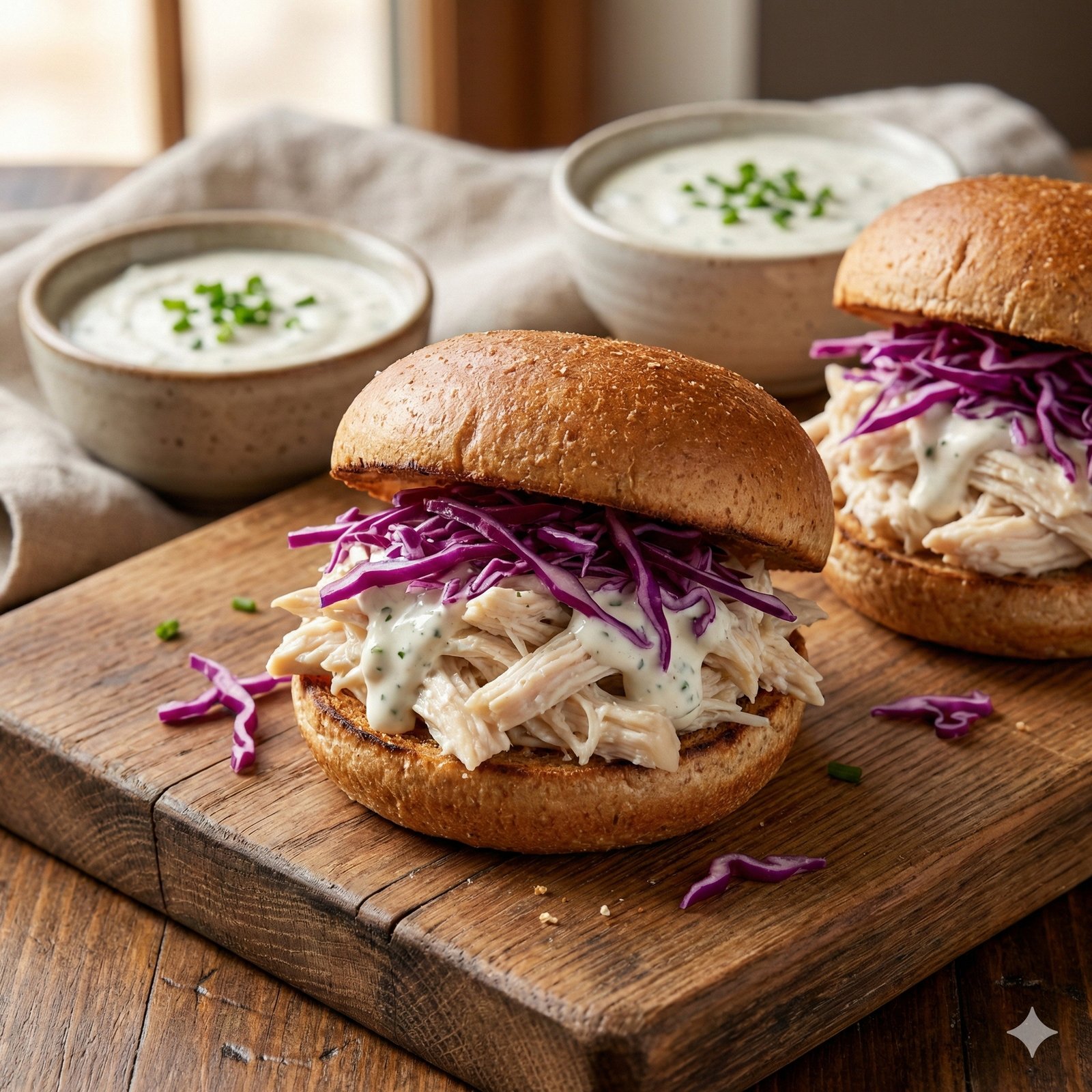 Greek Yogurt Ranch Shredded Chicken Sliders