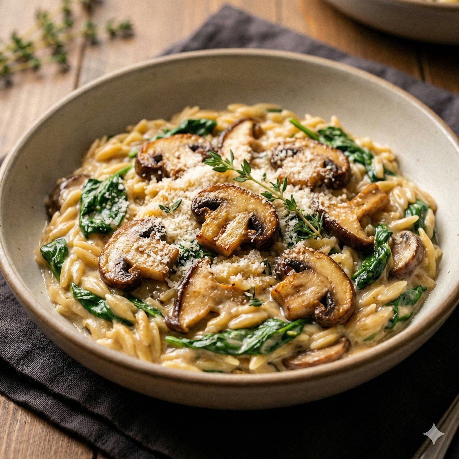 #0034 One Pot Creamy Spinach & Mushroom Orzo