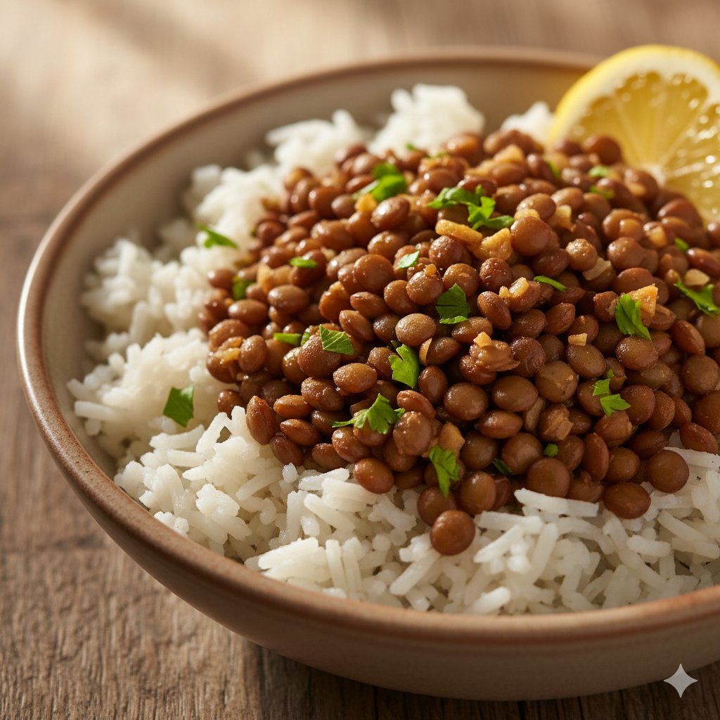 0058 Budget Garlic Butter Lentils over Rice
