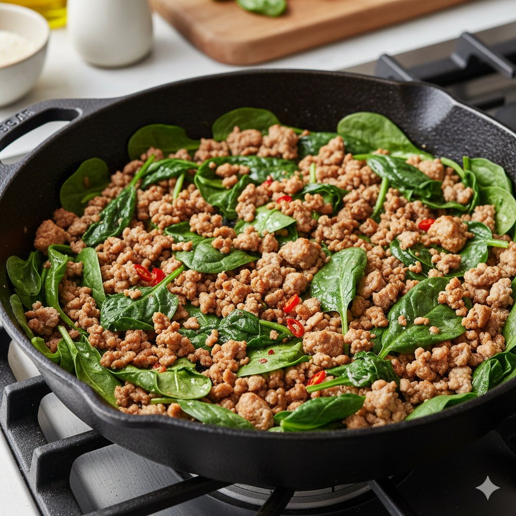 0176 Healthy Ground Turkey Spinach Skillet